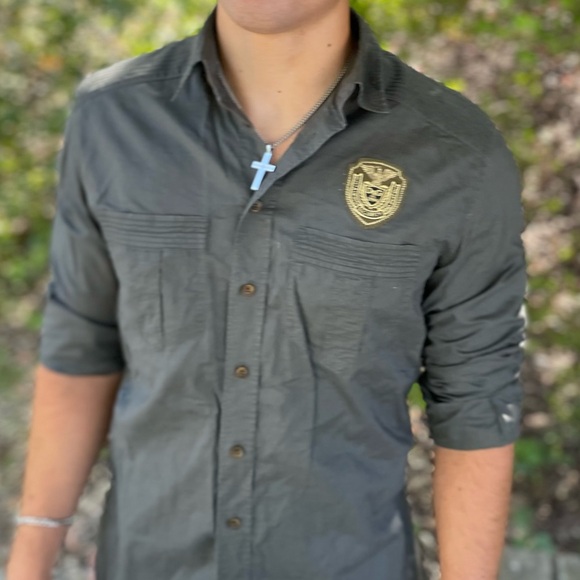 D&G DOLCE GABBANA SOLDIER GREEN ARMY LONG SLEEVE SHIRT M 48 UNIFORM SECURITY GUY - Picture 6 of 15